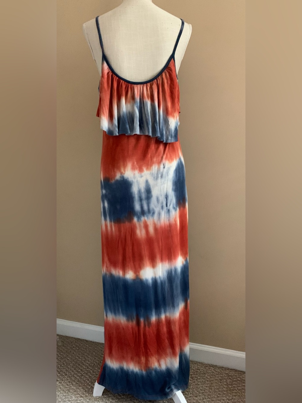 Women’s Coral & Navy Tie-Dye Maxi Dress - Picture 4 of 9